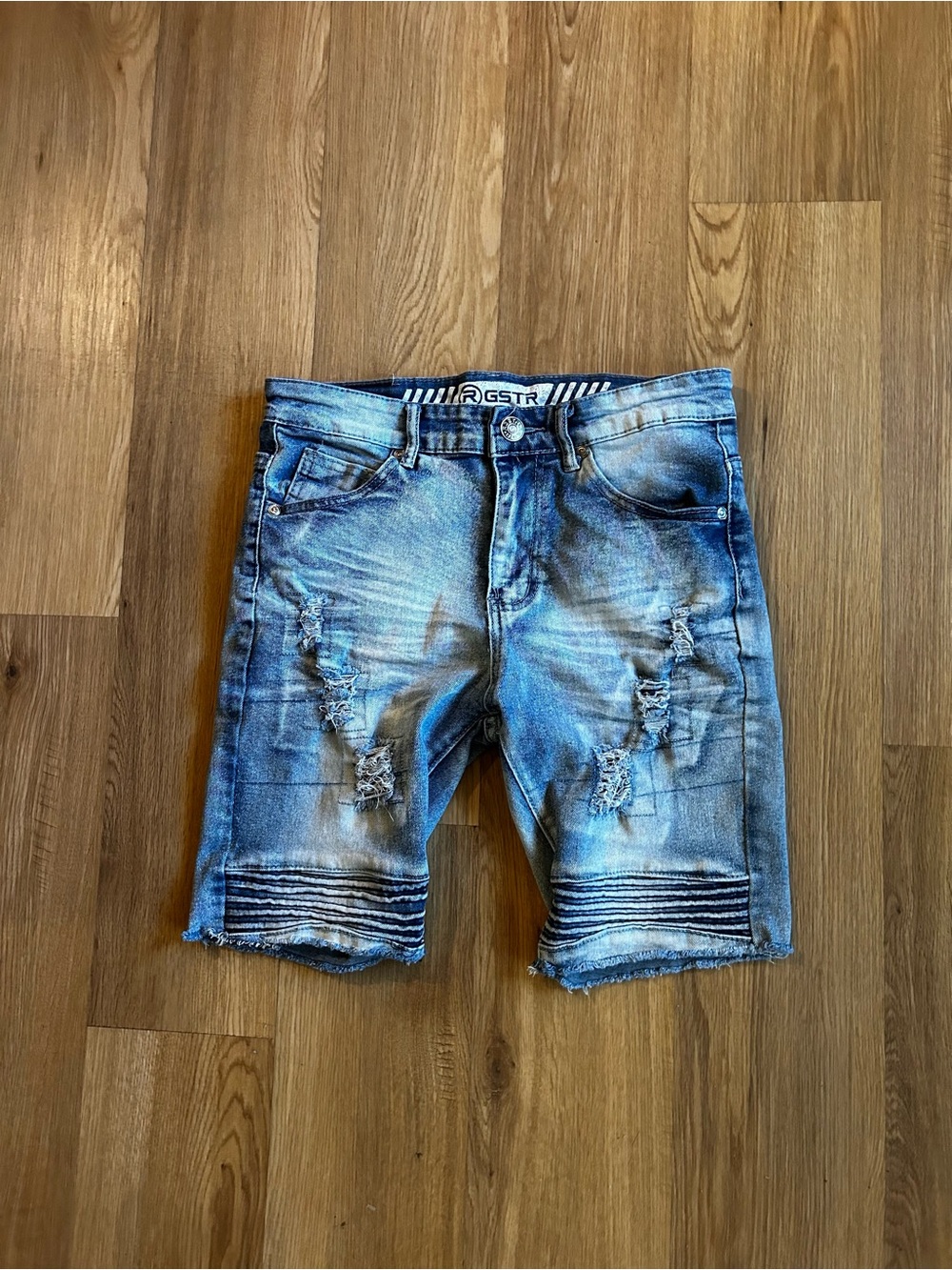 G-Star Light Blue Distressed Denim Shorts